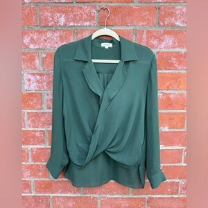 L'AGENCE Rita Green Draped Front Blouse